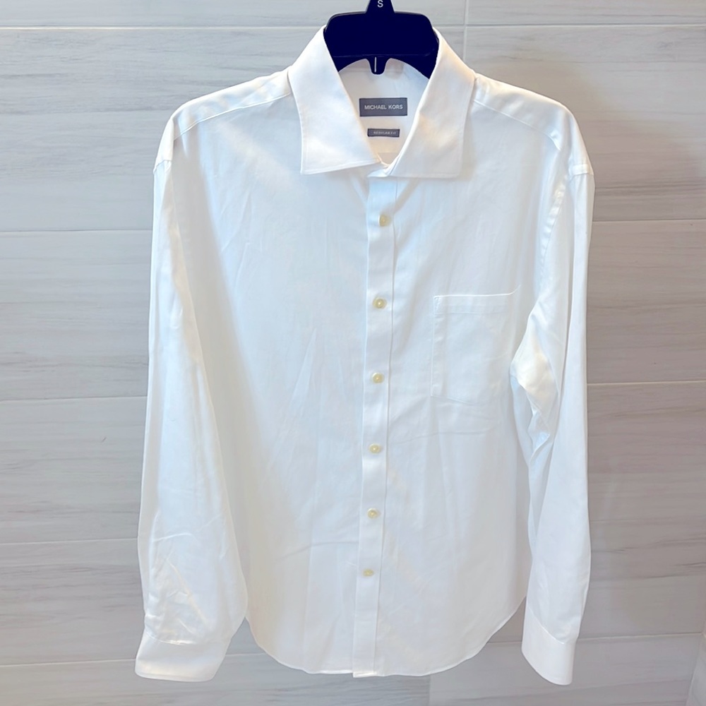Mens Michael Kors Regular Fit Long Sleeve Dress Shirt-XL-17 34/35 in WHITE